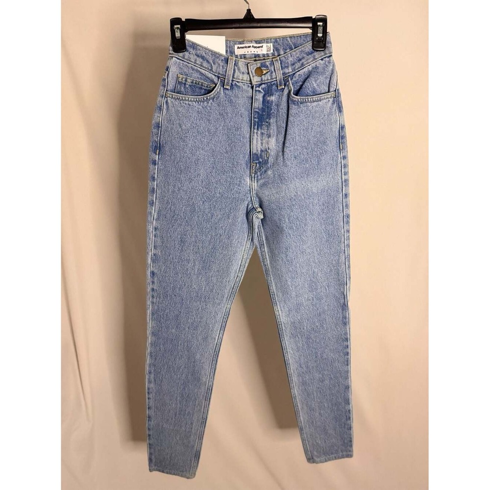 American Apparel High Waist Mom Jeans Medium Stone Wash Indigo 25 Made in USA